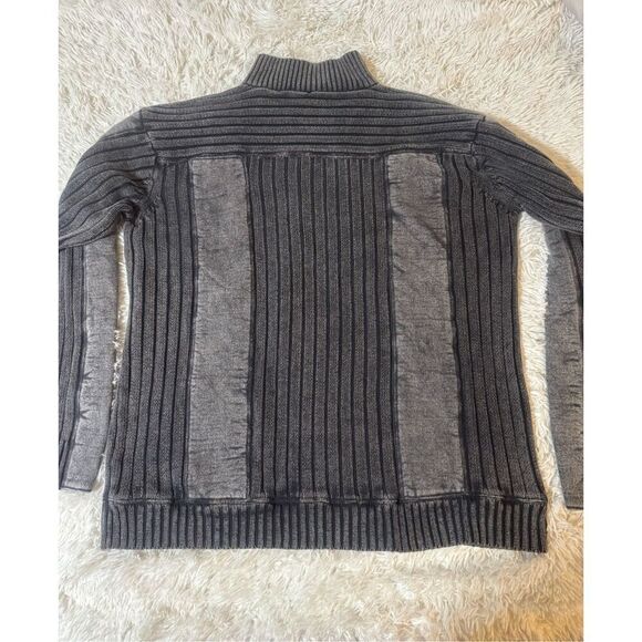 Men mock neck mixed layer half zip long sleeve gray pullover sweatshirt L - Picture 3 of 6